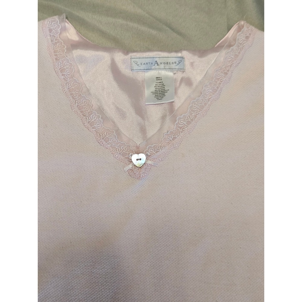 Earth Angels Nightgown Women Small Pink Lace Heart Waffle Knit Loungewear